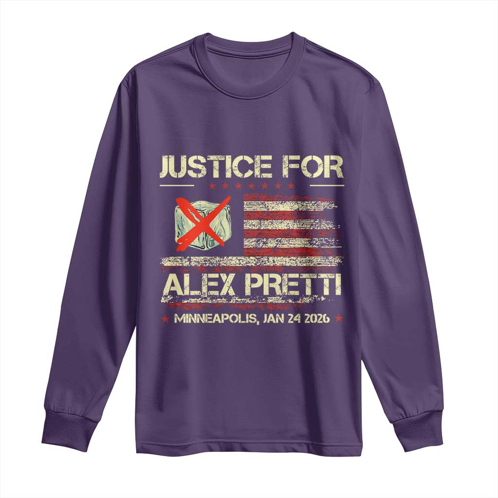 Justice for Alex Pretti Abolish Ice Protest Long Sleeve Shirt Minneapolis Jan 24 2026 American Flag TS02 Purple Print Your Wear