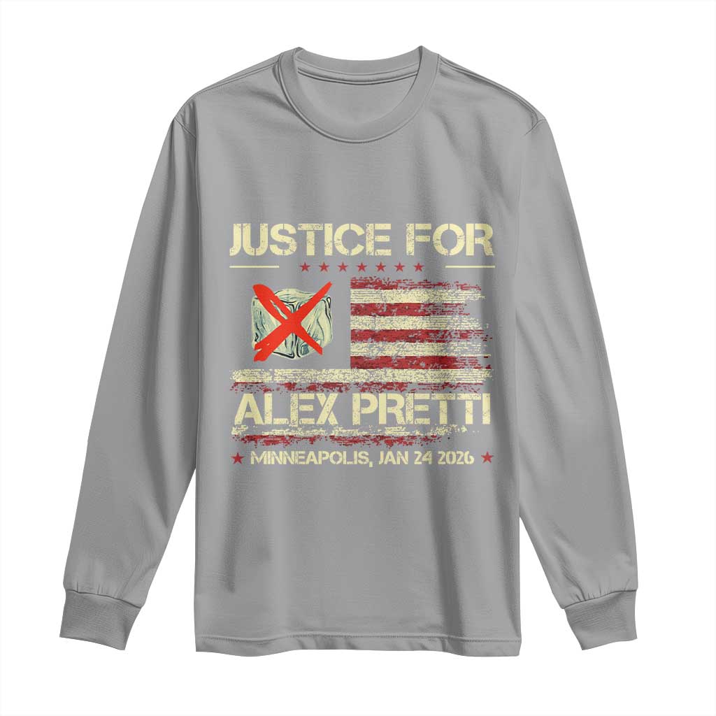Justice for Alex Pretti Abolish Ice Protest Long Sleeve Shirt Minneapolis Jan 24 2026 American Flag TS02 Sport Gray Print Your Wear