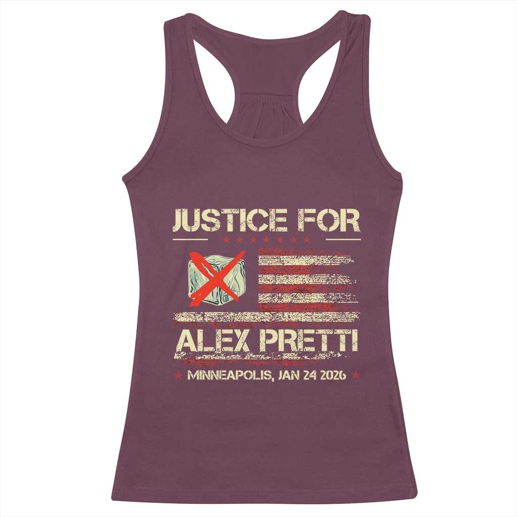Justice for Alex Pretti Abolish Ice Protest Racerback Tank Top Minneapolis Jan 24 2026 American Flag TS02 Maroon Print Your Wear