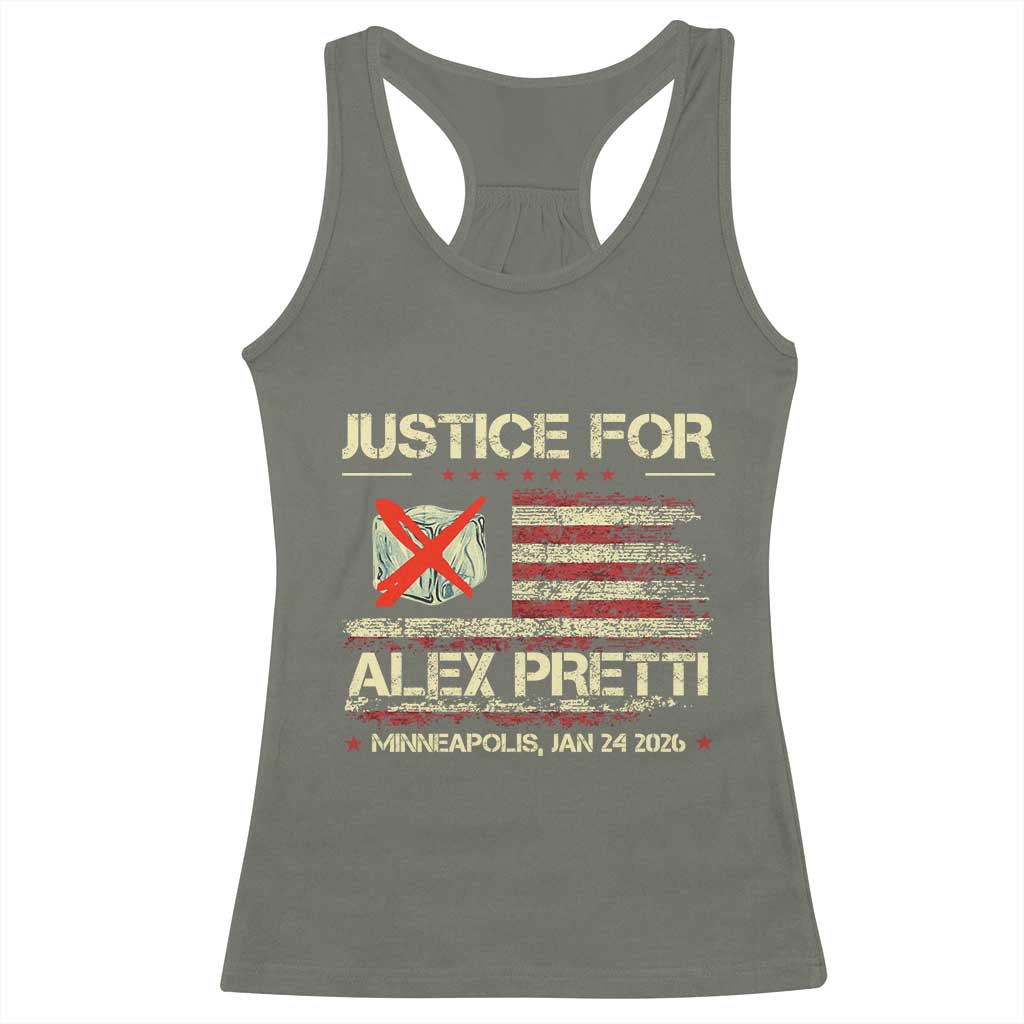 Justice for Alex Pretti Abolish Ice Protest Racerback Tank Top Minneapolis Jan 24 2026 American Flag TS02 Military Green Print Your Wear