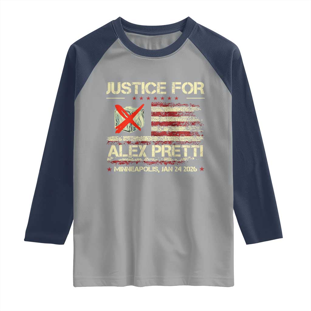 Justice for Alex Pretti Abolish Ice Protest Raglan Shirt Minneapolis Jan 24 2026 American Flag TS02 Sport Gray Navy Print Your Wear