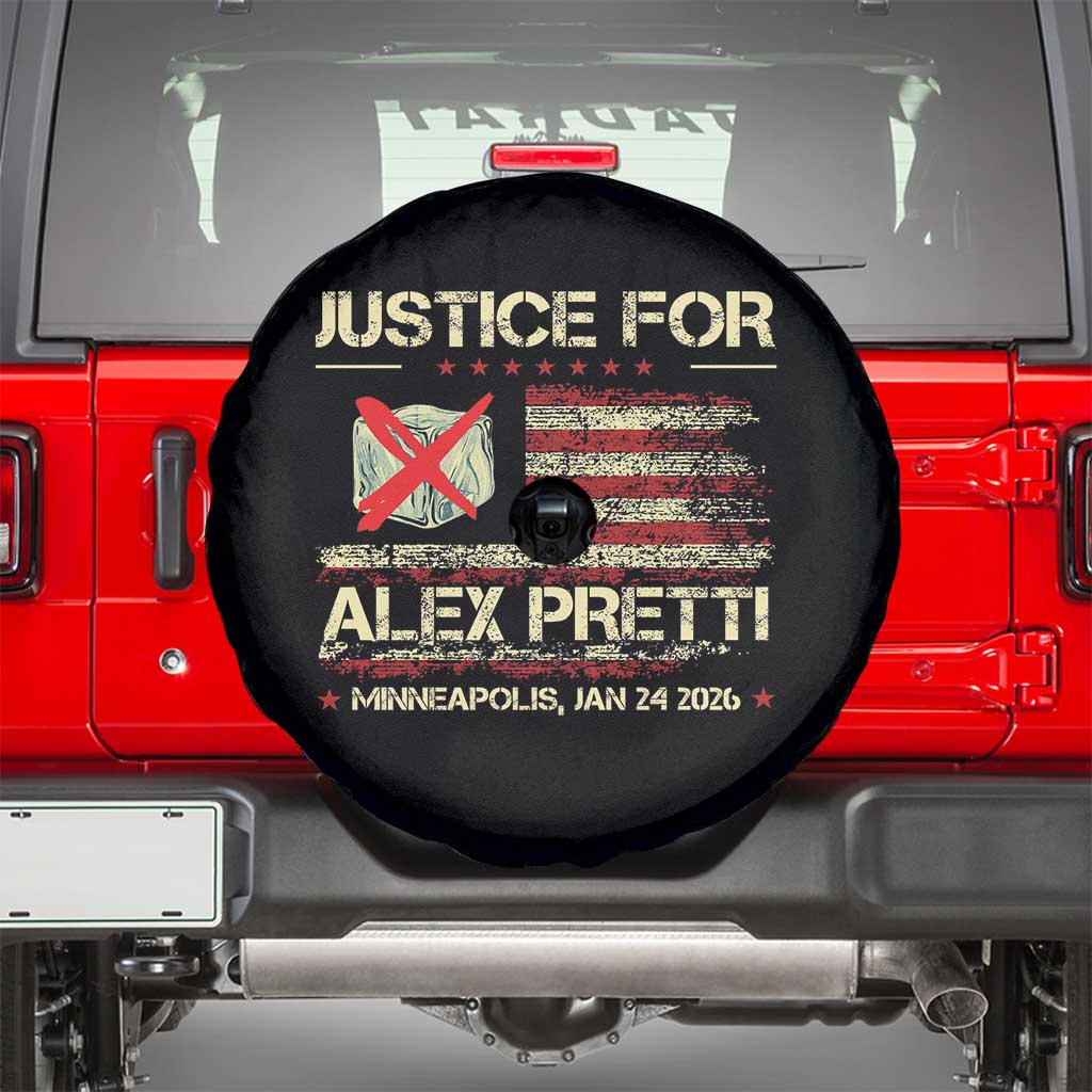Justice for Alex Pretti Abolish Ice Protest Spare Tire Cover Minneapolis Jan 24 2026 American Flag TS02 Black Print Your Wear