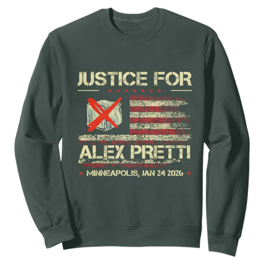 Justice for Alex Pretti Abolish Ice Protest Sweatshirt Minneapolis Jan 24 2026 American Flag TS02 Dark Forest Green Print Your Wear