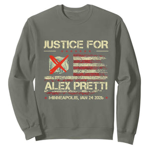 Justice for Alex Pretti Abolish Ice Protest Sweatshirt Minneapolis Jan 24 2026 American Flag TS02 Military Green Print Your Wear