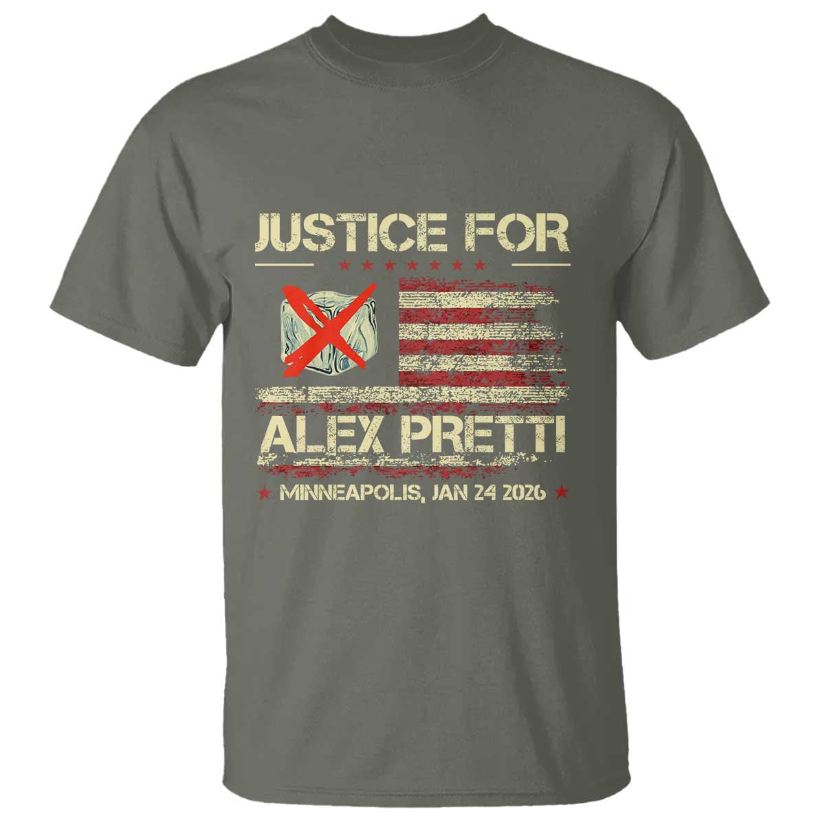 Justice for Alex Pretti Abolish Ice Protest T Shirt Minneapolis Jan 24 2026 American Flag TS02 Military Green Print Your Wear