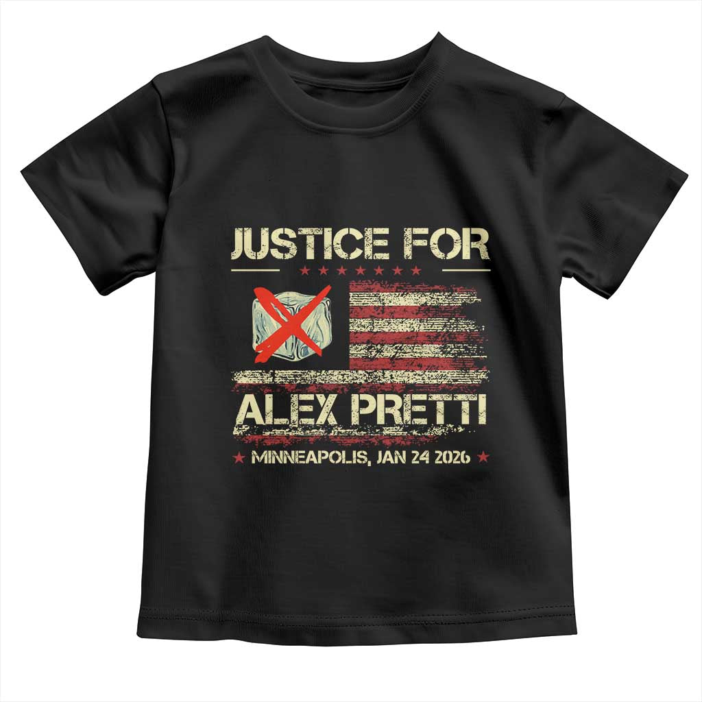 Justice for Alex Pretti Abolish Ice Protest Toddler T Shirt Minneapolis Jan 24 2026 American Flag TS02 Black Print Your Wear