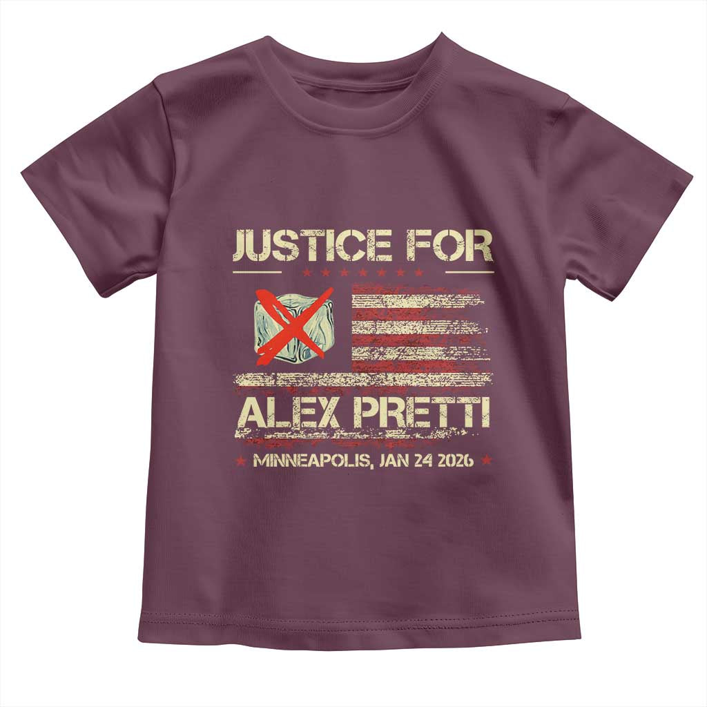 Justice for Alex Pretti Abolish Ice Protest Toddler T Shirt Minneapolis Jan 24 2026 American Flag TS02 Maroon Print Your Wear