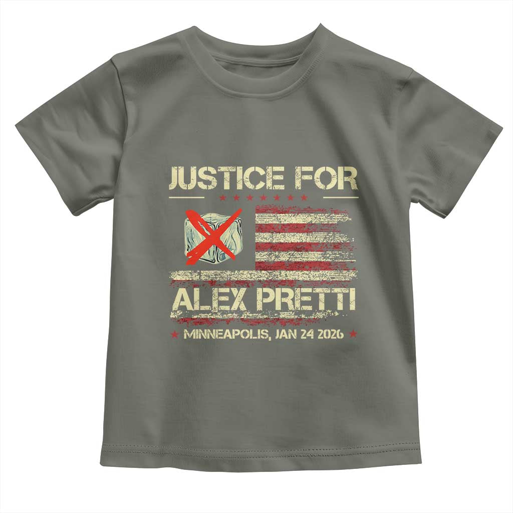Justice for Alex Pretti Abolish Ice Protest Toddler T Shirt Minneapolis Jan 24 2026 American Flag TS02 Military Green Print Your Wear
