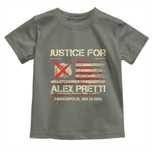 Justice for Alex Pretti Abolish Ice Protest Toddler T Shirt Minneapolis Jan 24 2026 American Flag TS02 Military Green Print Your Wear