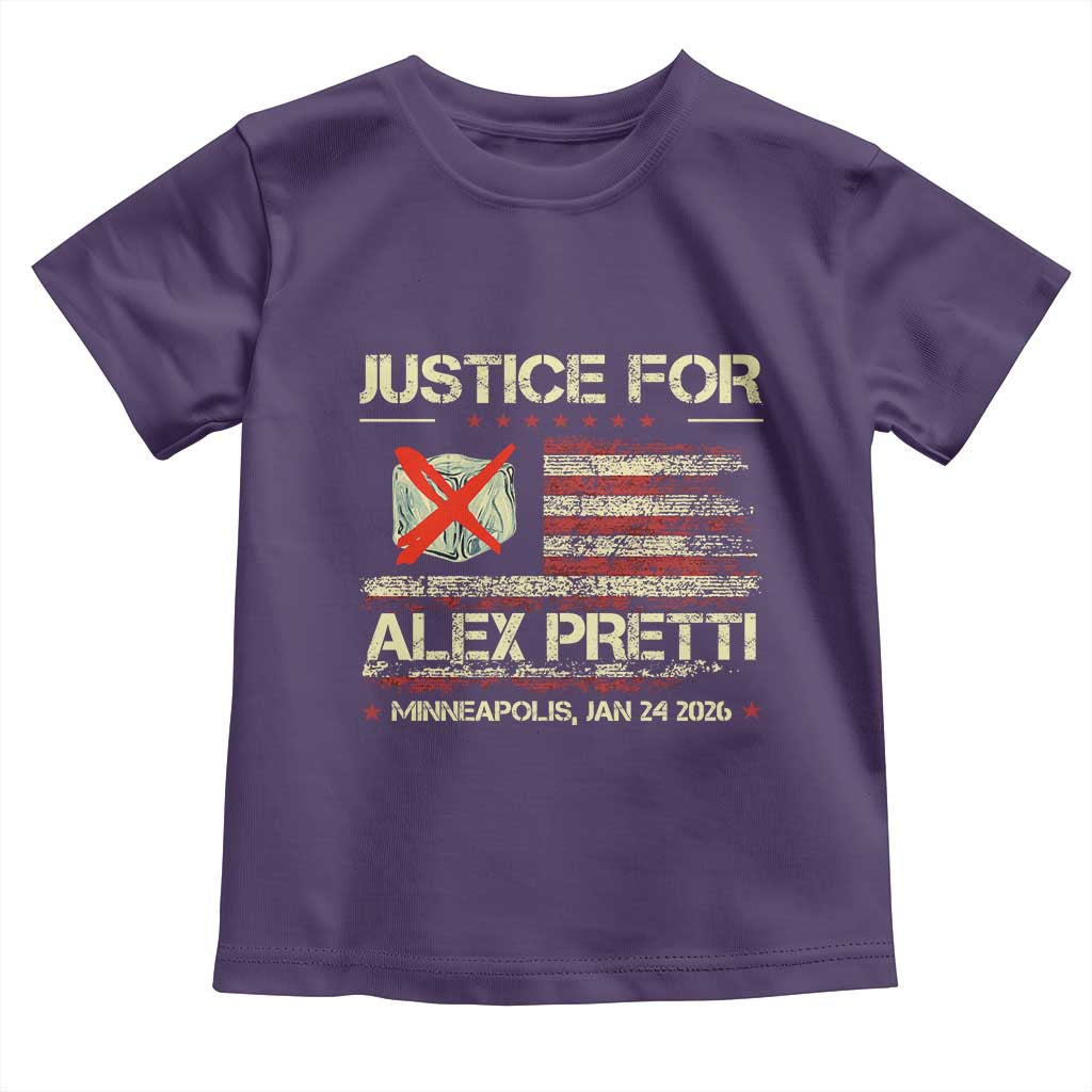 Justice for Alex Pretti Abolish Ice Protest Toddler T Shirt Minneapolis Jan 24 2026 American Flag TS02 Purple Print Your Wear