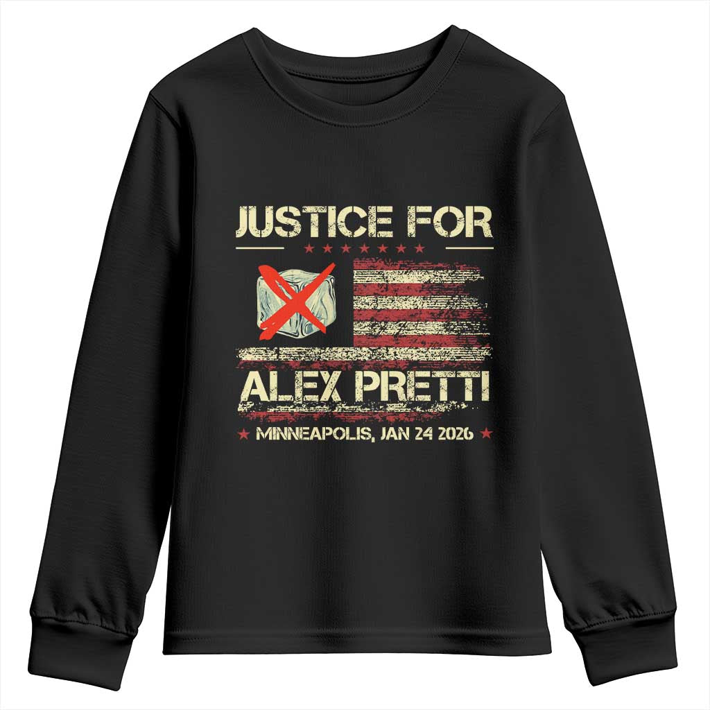 Justice for Alex Pretti Abolish Ice Protest Youth Sweatshirt Minneapolis Jan 24 2026 American Flag TS02 Black Print Your Wear