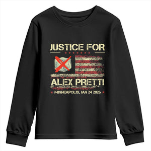 Justice for Alex Pretti Abolish Ice Protest Youth Sweatshirt Minneapolis Jan 24 2026 American Flag TS02 Black Print Your Wear