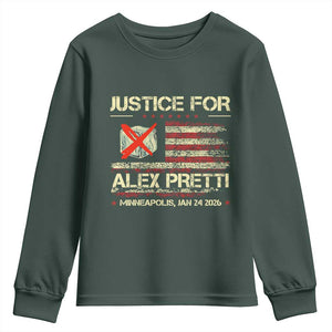 Justice for Alex Pretti Abolish Ice Protest Youth Sweatshirt Minneapolis Jan 24 2026 American Flag TS02 Dark Forest Green Print Your Wear