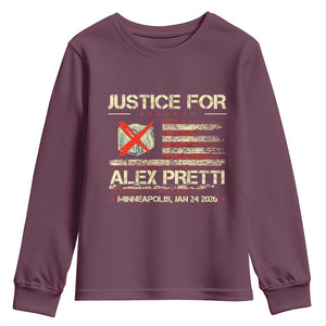 Justice for Alex Pretti Abolish Ice Protest Youth Sweatshirt Minneapolis Jan 24 2026 American Flag TS02 Maroon Print Your Wear