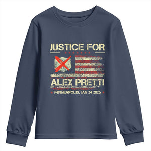 Justice for Alex Pretti Abolish Ice Protest Youth Sweatshirt Minneapolis Jan 24 2026 American Flag TS02 Navy Print Your Wear