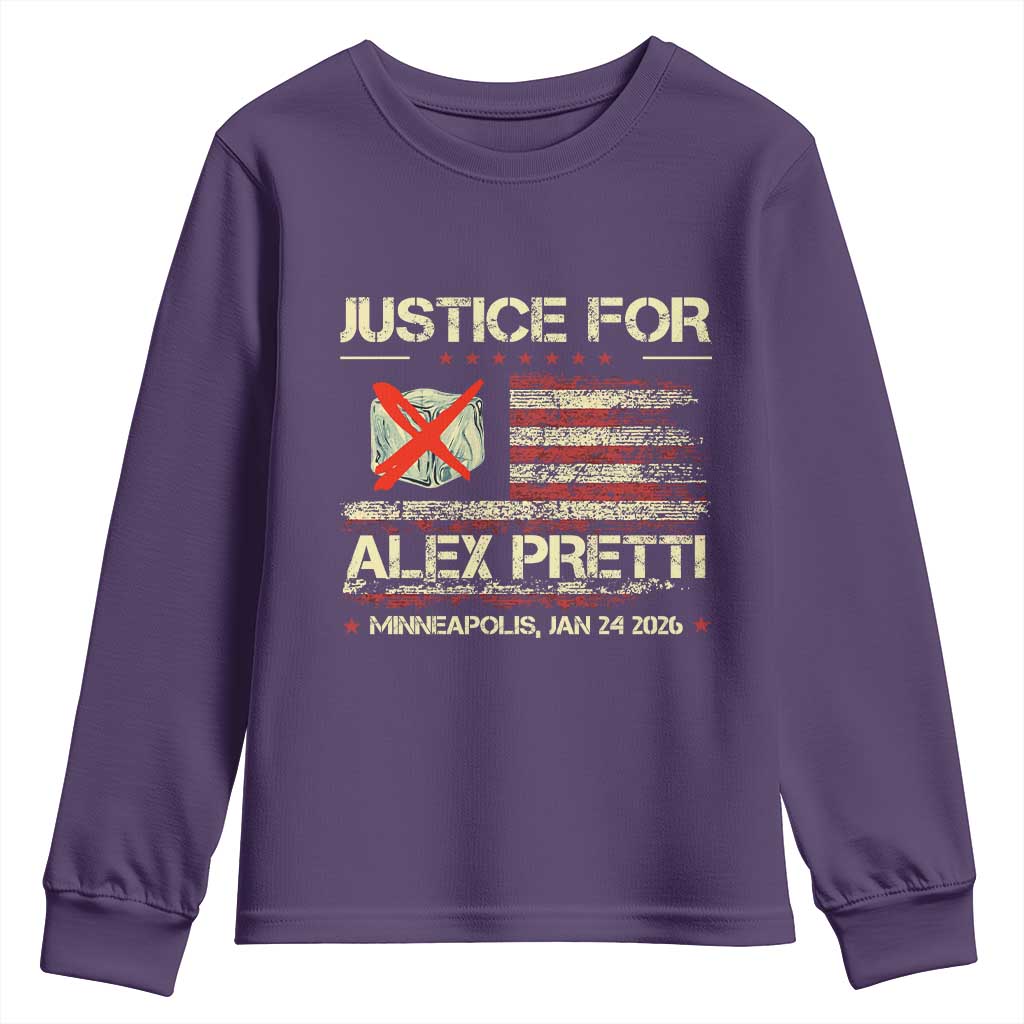 Justice for Alex Pretti Abolish Ice Protest Youth Sweatshirt Minneapolis Jan 24 2026 American Flag TS02 Purple Print Your Wear