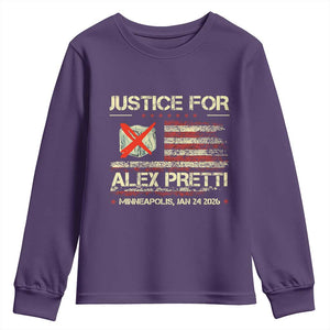 Justice for Alex Pretti Abolish Ice Protest Youth Sweatshirt Minneapolis Jan 24 2026 American Flag TS02 Purple Print Your Wear