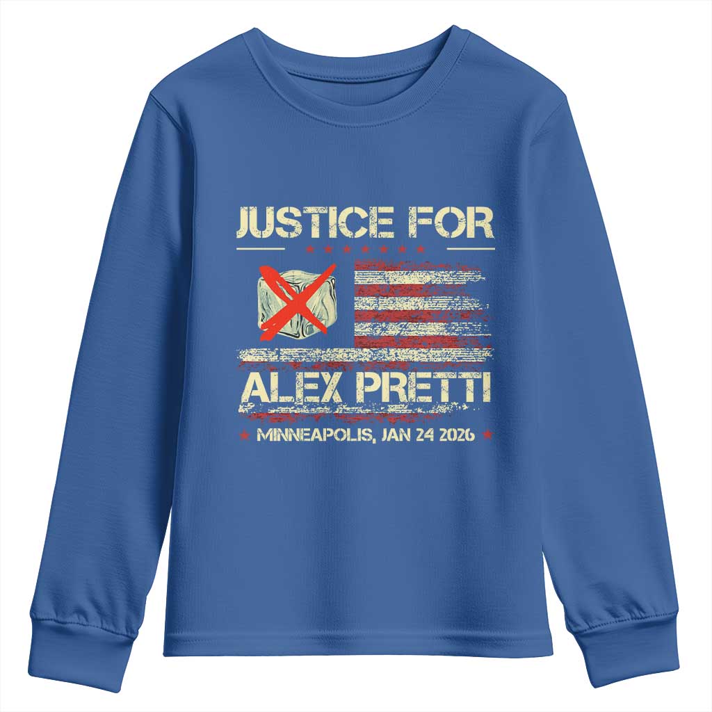 Justice for Alex Pretti Abolish Ice Protest Youth Sweatshirt Minneapolis Jan 24 2026 American Flag TS02 Royal Blue Print Your Wear