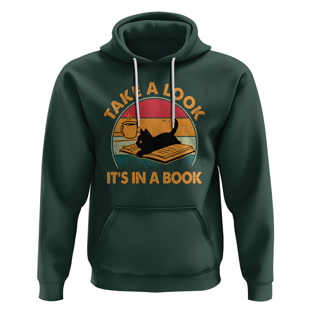 Funny Cat Reading Hoodie Take A Look It's In A Book Vintage Bookworm TS02 Dark Forest Green Printyourwear