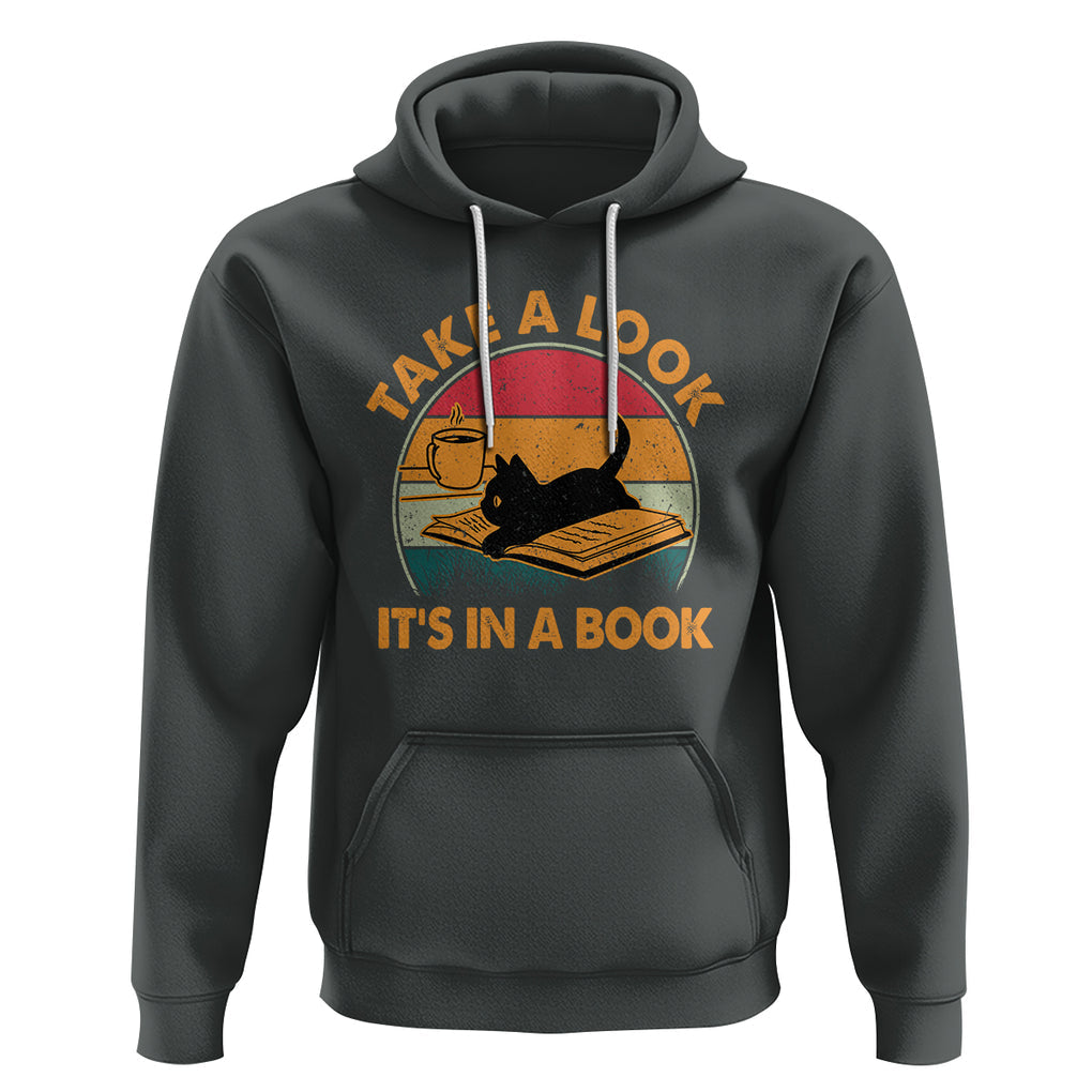 Funny Cat Reading Hoodie Take A Look It's In A Book Vintage Bookworm TS02 Dark Heather Printyourwear