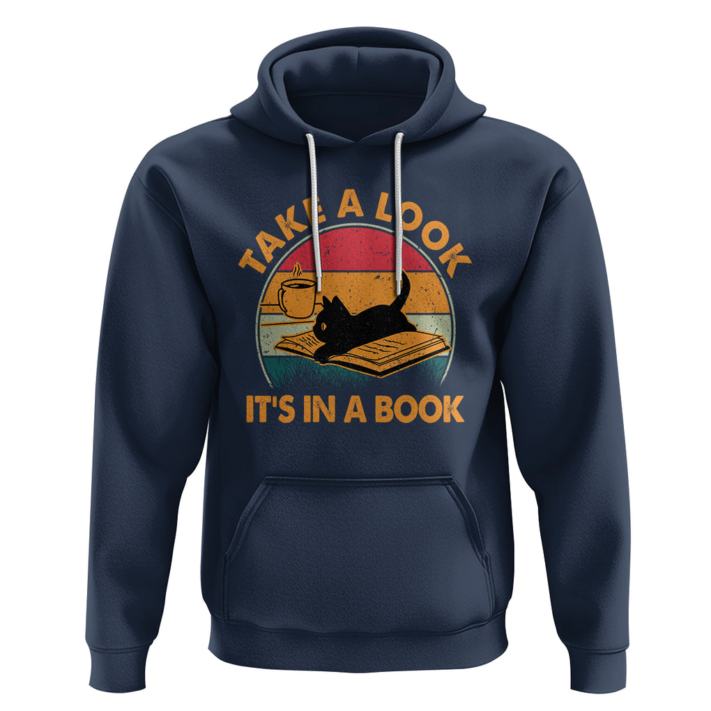 Funny Cat Reading Hoodie Take A Look It's In A Book Vintage Bookworm TS02 Navy Printyourwear