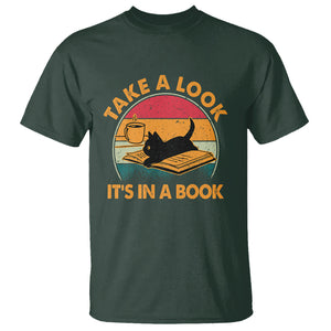 Funny Cat Reading T Shirt Take A Look It's In A Book Vintage Bookworm TS02 Dark Forest Green Printyourwear