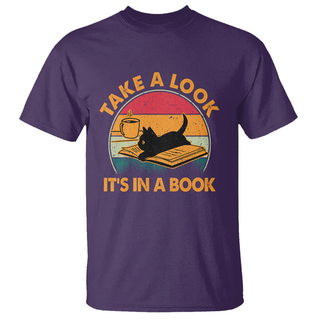 Funny Cat Reading T Shirt Take A Look It's In A Book Vintage Bookworm TS02 Purple Printyourwear