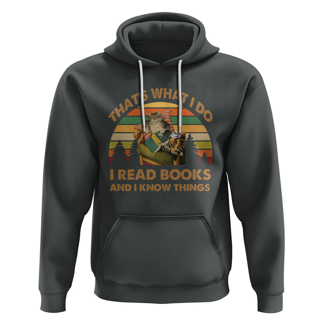 Funny Cat Reading Hoodie Vintage That's What I Do I Read Books And I Know Things Bookworm TS02 Dark Heather Printyourwear