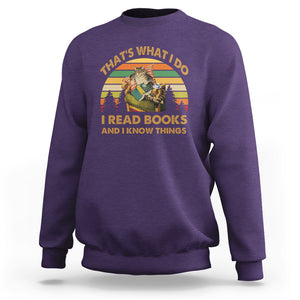 Funny Cat Reading Sweatshirt Vintage That's What I Do I Read Books And I Know Things Bookworm TS02 Purple Printyourwear