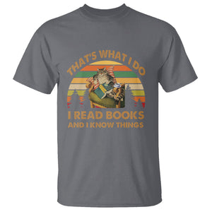 Funny Cat Reading T Shirt Vintage That's What I Do I Read Books And I Know Things Bookworm TS02 Charcoal Printyourwear