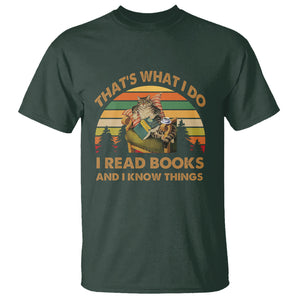 Funny Cat Reading T Shirt Vintage That's What I Do I Read Books And I Know Things Bookworm TS02 Dark Forest Green Printyourwear