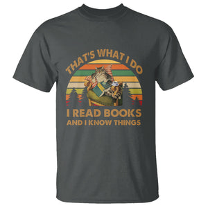 Funny Cat Reading T Shirt Vintage That's What I Do I Read Books And I Know Things Bookworm TS02 Dark Heather Printyourwear