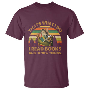 Funny Cat Reading T Shirt Vintage That's What I Do I Read Books And I Know Things Bookworm TS02 Maroon Printyourwear