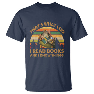 Funny Cat Reading T Shirt Vintage That's What I Do I Read Books And I Know Things Bookworm TS02 Navy Printyourwear