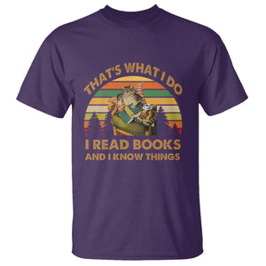 Funny Cat Reading T Shirt Vintage That's What I Do I Read Books And I Know Things Bookworm TS02 Purple Printyourwear