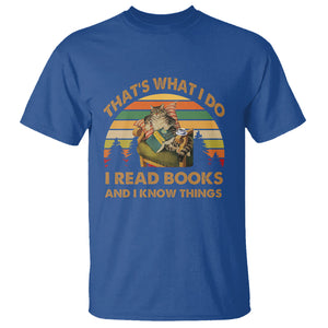 Funny Cat Reading T Shirt Vintage That's What I Do I Read Books And I Know Things Bookworm TS02 Royal Blue Printyourwear