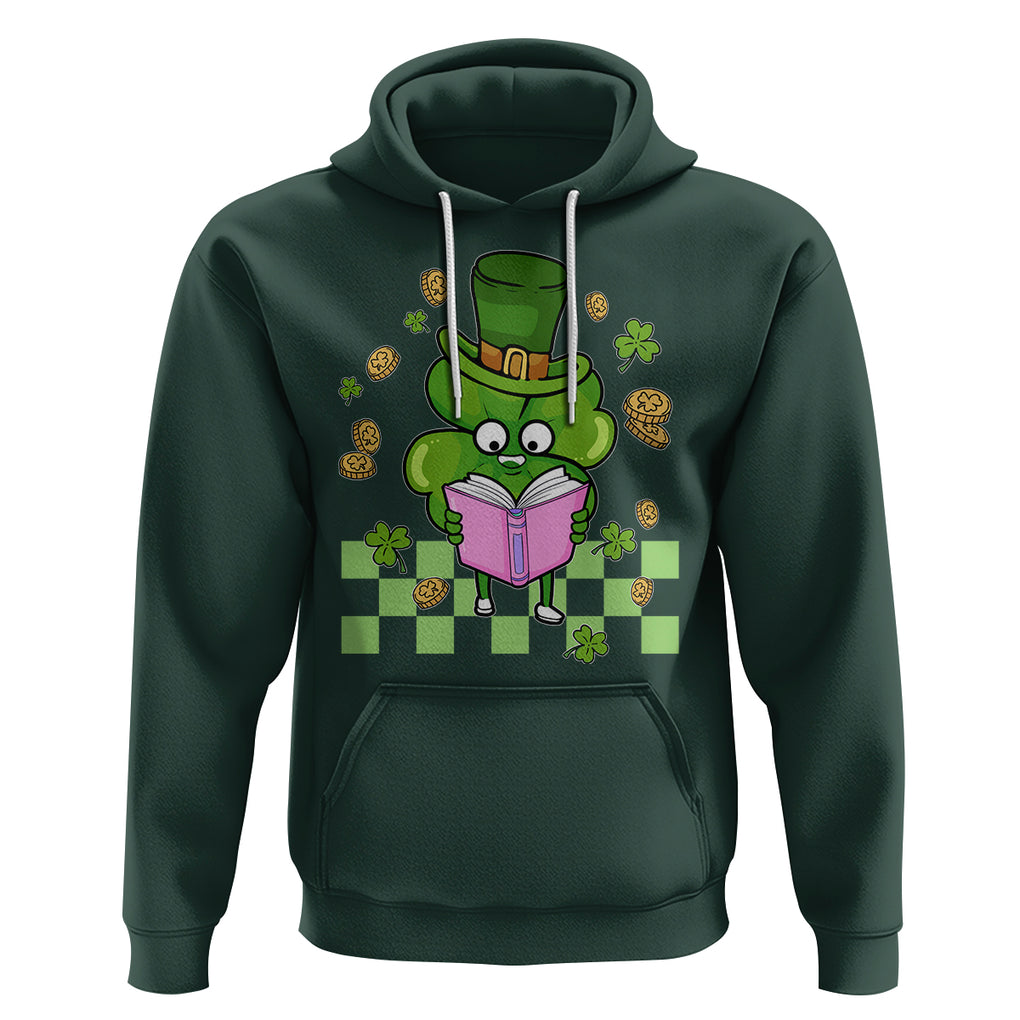 Shamrock Reading Hoodie St. Patrick's Day Books Lover Reader Nerd TS02 Dark Forest Green Printyourwear