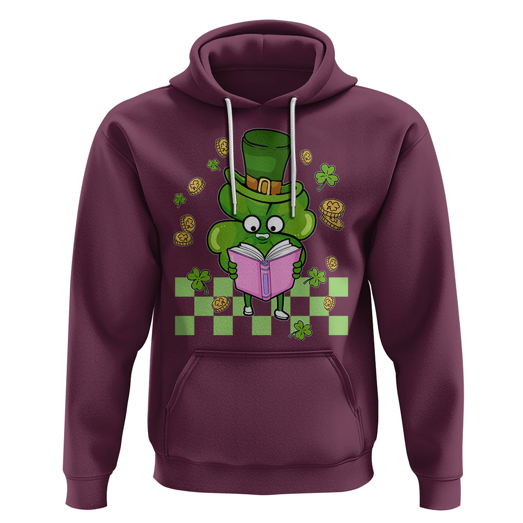 Shamrock Reading Hoodie St. Patrick's Day Books Lover Reader Nerd TS02 Maroon Printyourwear