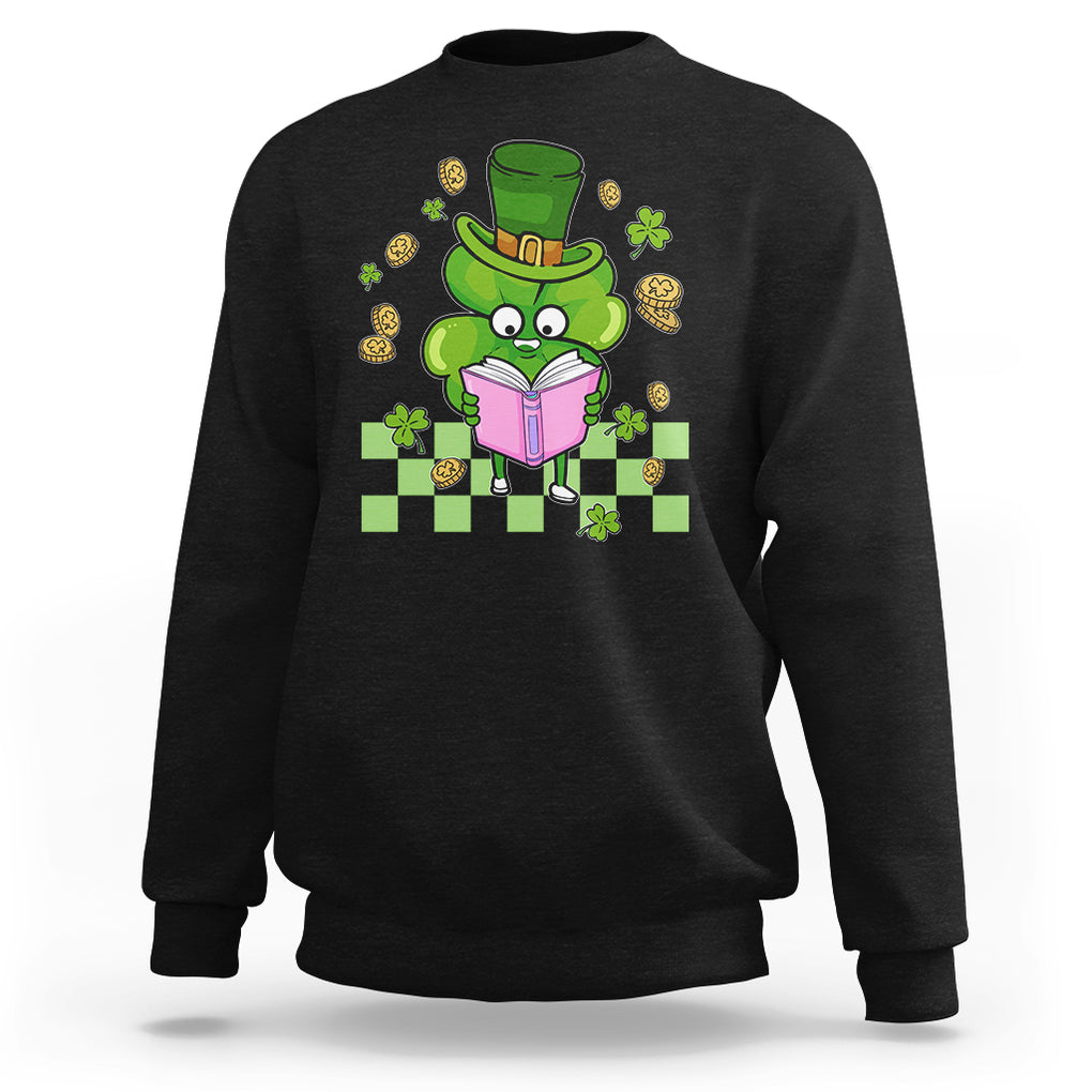 Shamrock Reading Sweatshirt St. Patrick's Day Books Lover Reader Nerd TS02 Black Printyourwear