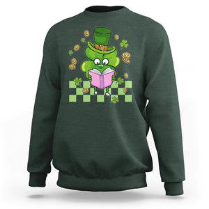 Shamrock Reading Sweatshirt St. Patrick's Day Books Lover Reader Nerd TS02 Dark Forest Green Printyourwear