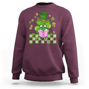 Shamrock Reading Sweatshirt St. Patrick's Day Books Lover Reader Nerd TS02 Maroon Printyourwear