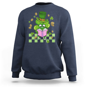 Shamrock Reading Sweatshirt St. Patrick's Day Books Lover Reader Nerd TS02 Navy Printyourwear