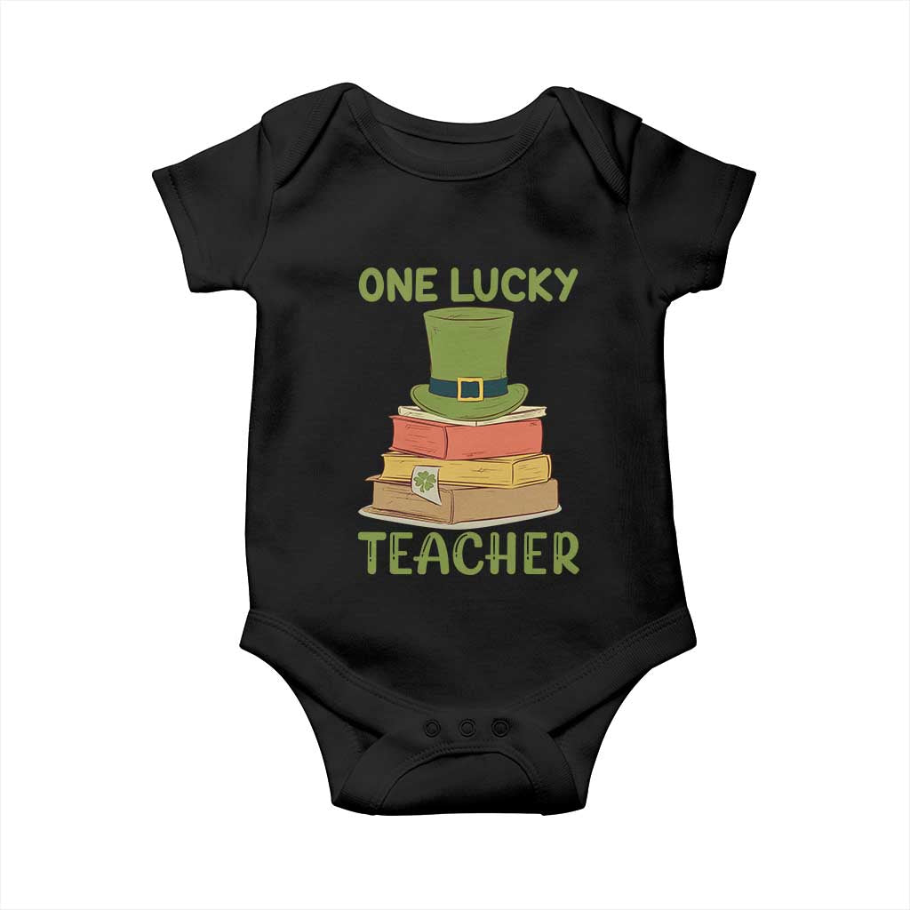 One Lucky Teacher St Patricks Day Baby Onesie Lepreachaun Hat with Books Reading TS02 Black Print Your Wear