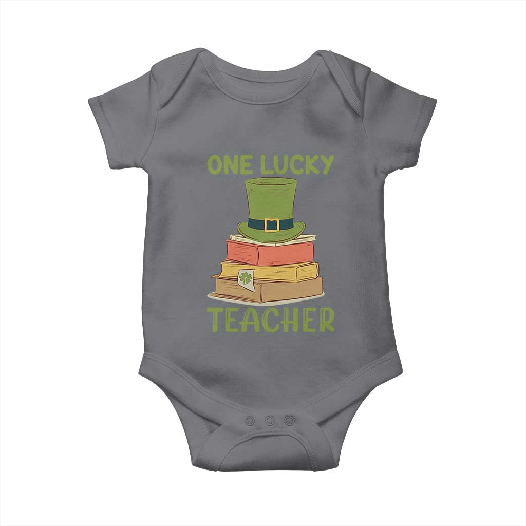 One Lucky Teacher St Patricks Day Baby Onesie Lepreachaun Hat with Books Reading TS02 Charcoal Print Your Wear