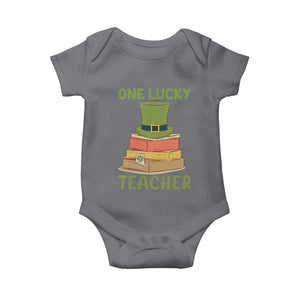 One Lucky Teacher St Patricks Day Baby Onesie Lepreachaun Hat with Books Reading TS02 Charcoal Print Your Wear
