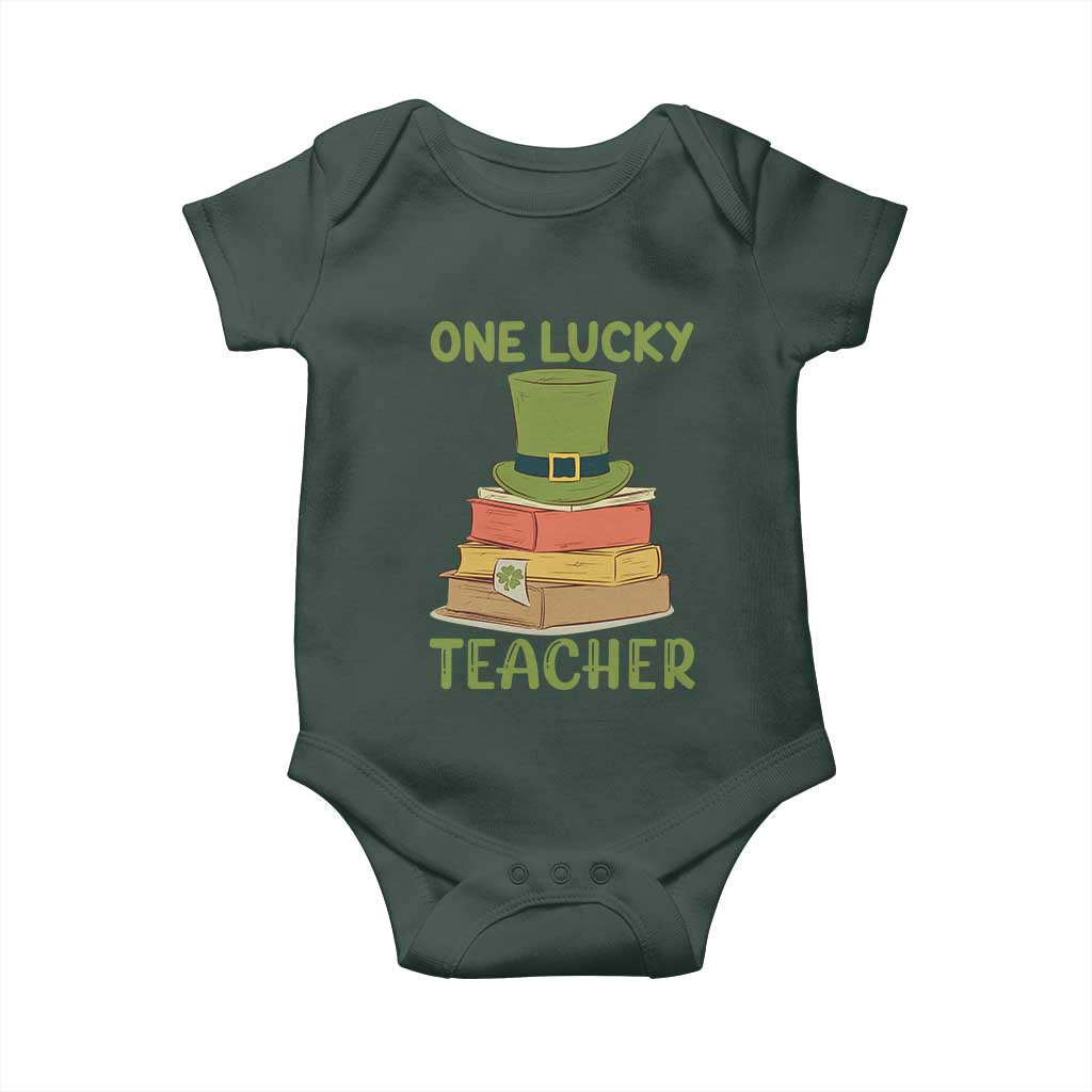 One Lucky Teacher St Patricks Day Baby Onesie Lepreachaun Hat with Books Reading TS02 Print Your Wear