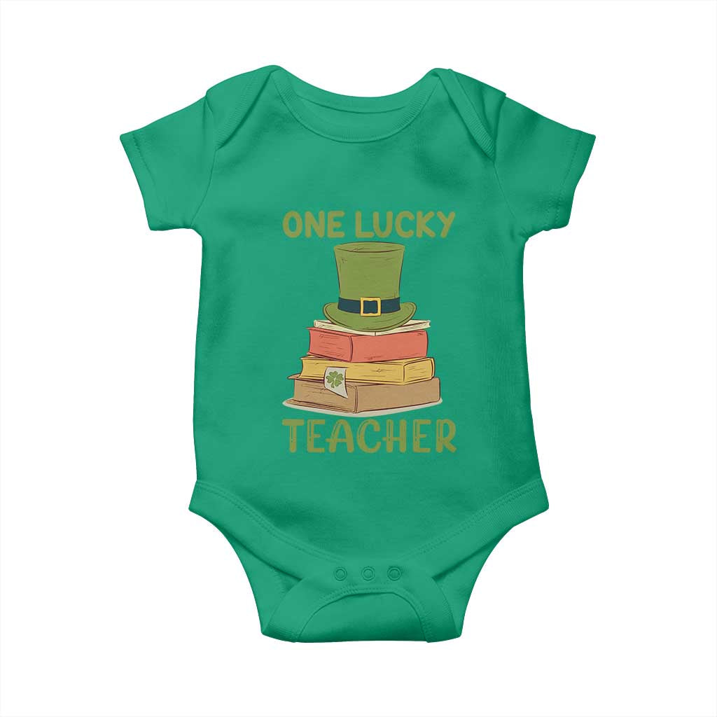 One Lucky Teacher St Patricks Day Baby Onesie Lepreachaun Hat with Books Reading TS02 Irish Green Print Your Wear