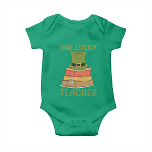 One Lucky Teacher St Patricks Day Baby Onesie Lepreachaun Hat with Books Reading TS02 Irish Green Print Your Wear