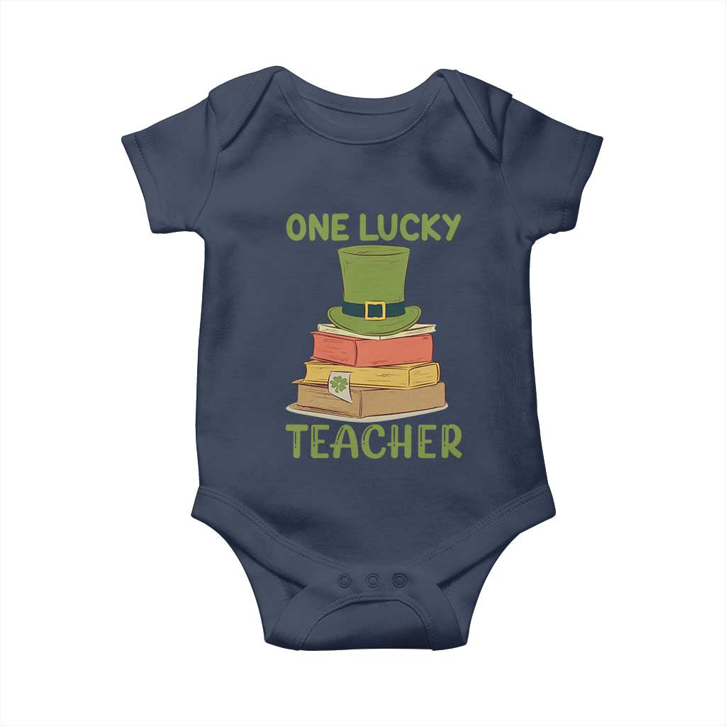 One Lucky Teacher St Patricks Day Baby Onesie Lepreachaun Hat with Books Reading TS02 Navy Print Your Wear