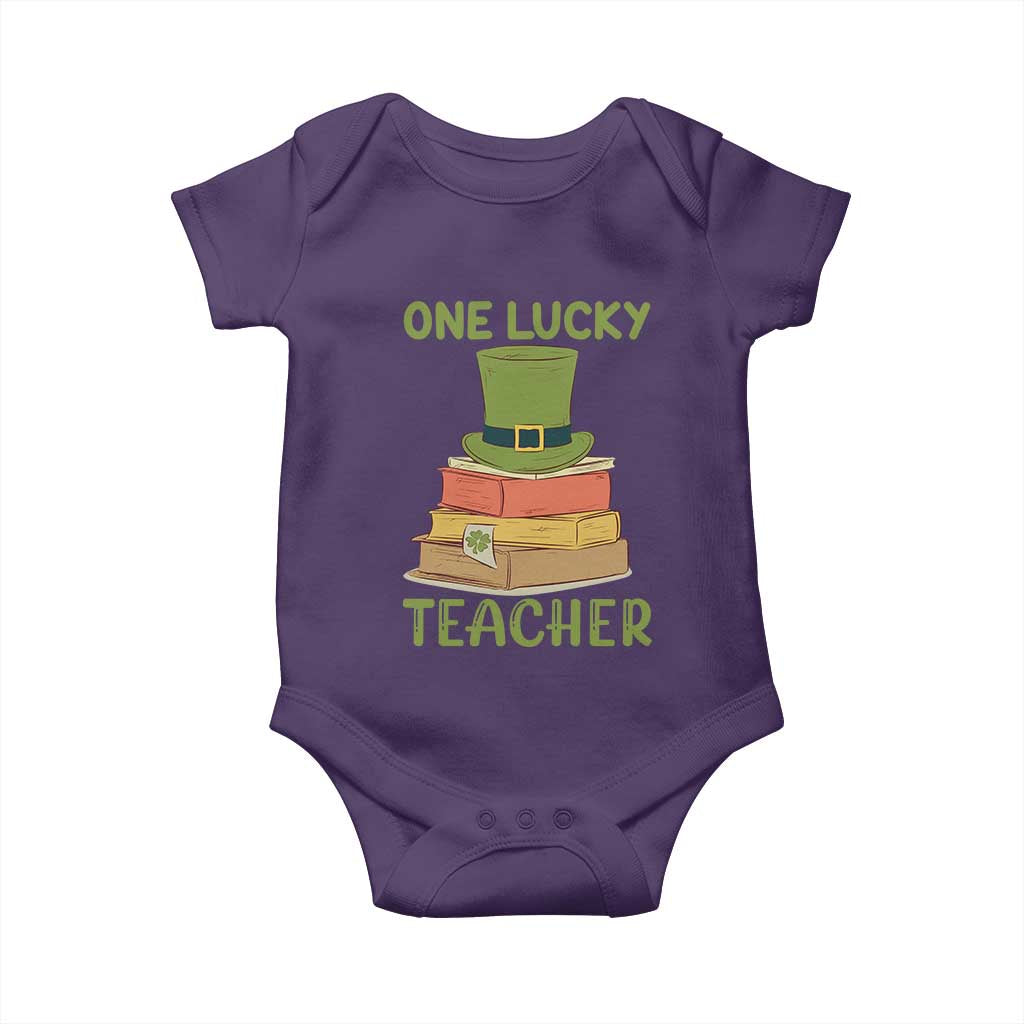 One Lucky Teacher St Patricks Day Baby Onesie Lepreachaun Hat with Books Reading TS02 Purple Print Your Wear